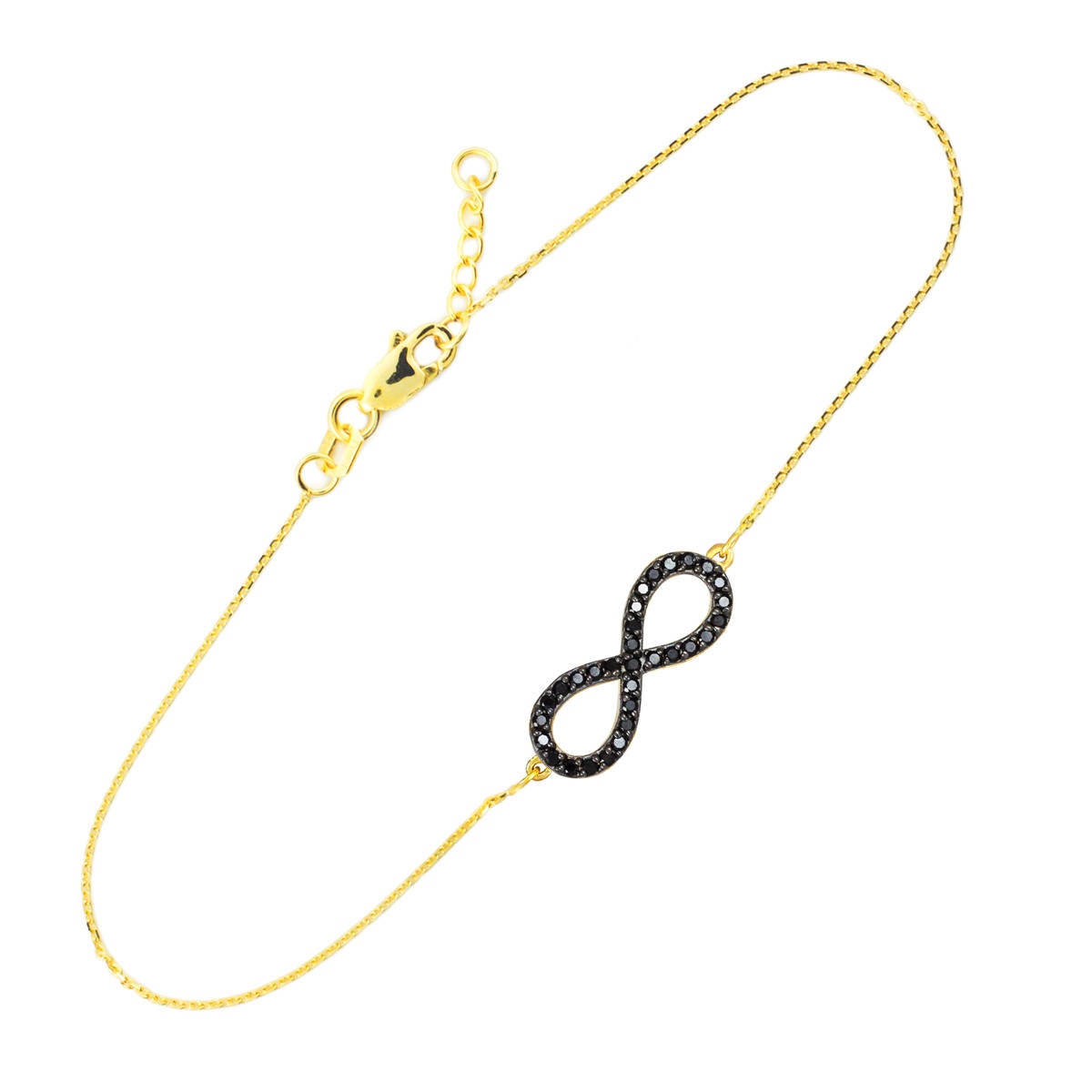 14K Gold Black Diamond Pave Infinity Bracelet (yellow, white, rose gold) Karma Blingz