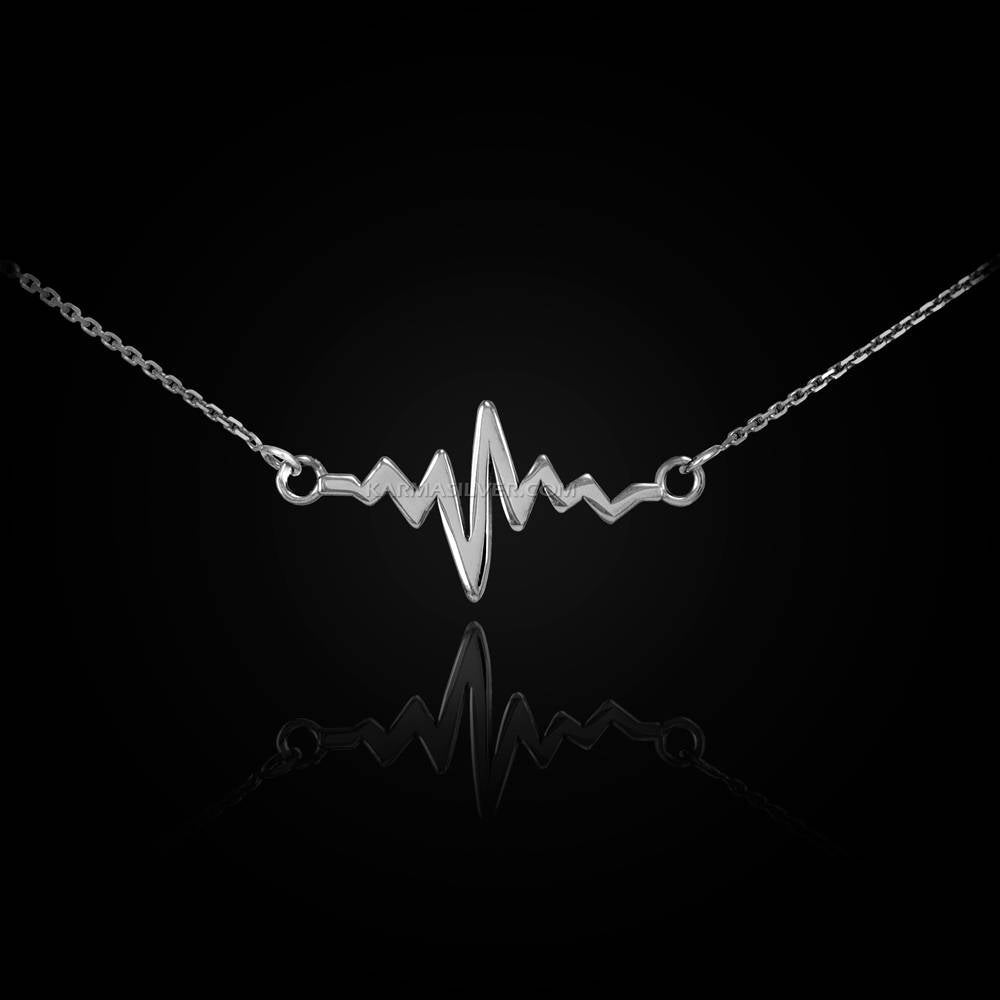 14K Gold Heartbeat Pulse EKG Necklace (yellow, white, rose gold) Karma Blingz