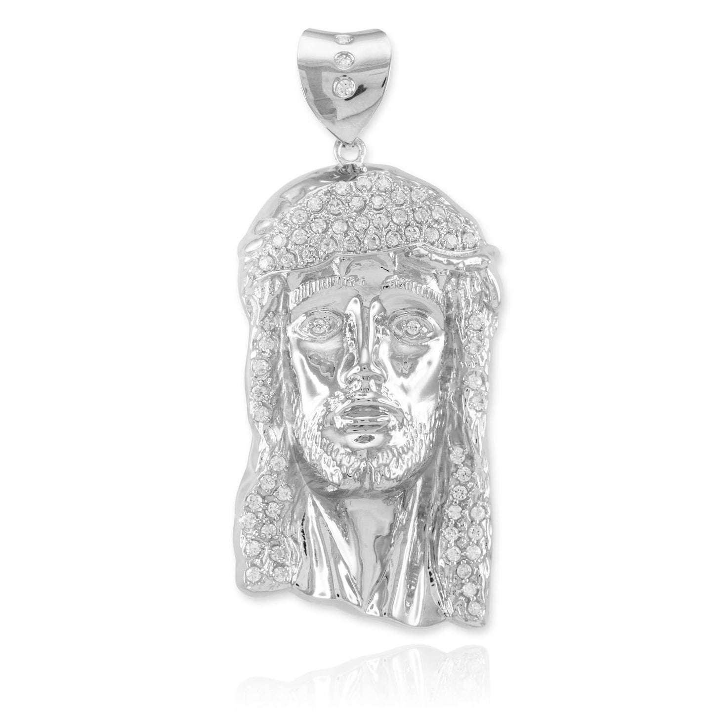 Iced Sterling Silver Jesus Face Mens Large CZ Pendant Karma Blingz