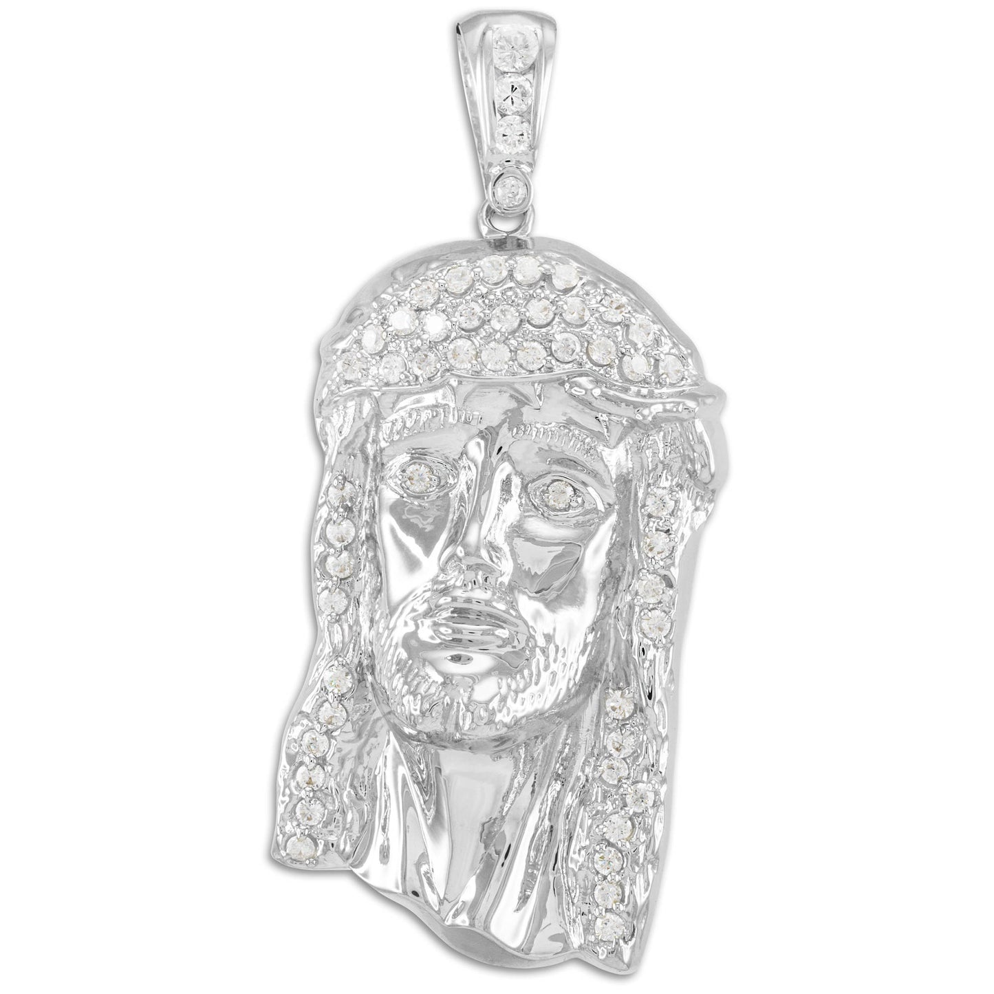 Iced Sterling Silver Jesus Face Mens CZ Pendant Karma Blingz