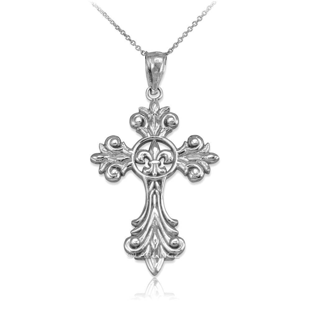 Sterling Silver Fleur de Lis Cross Pendant Necklace Karma Blingz