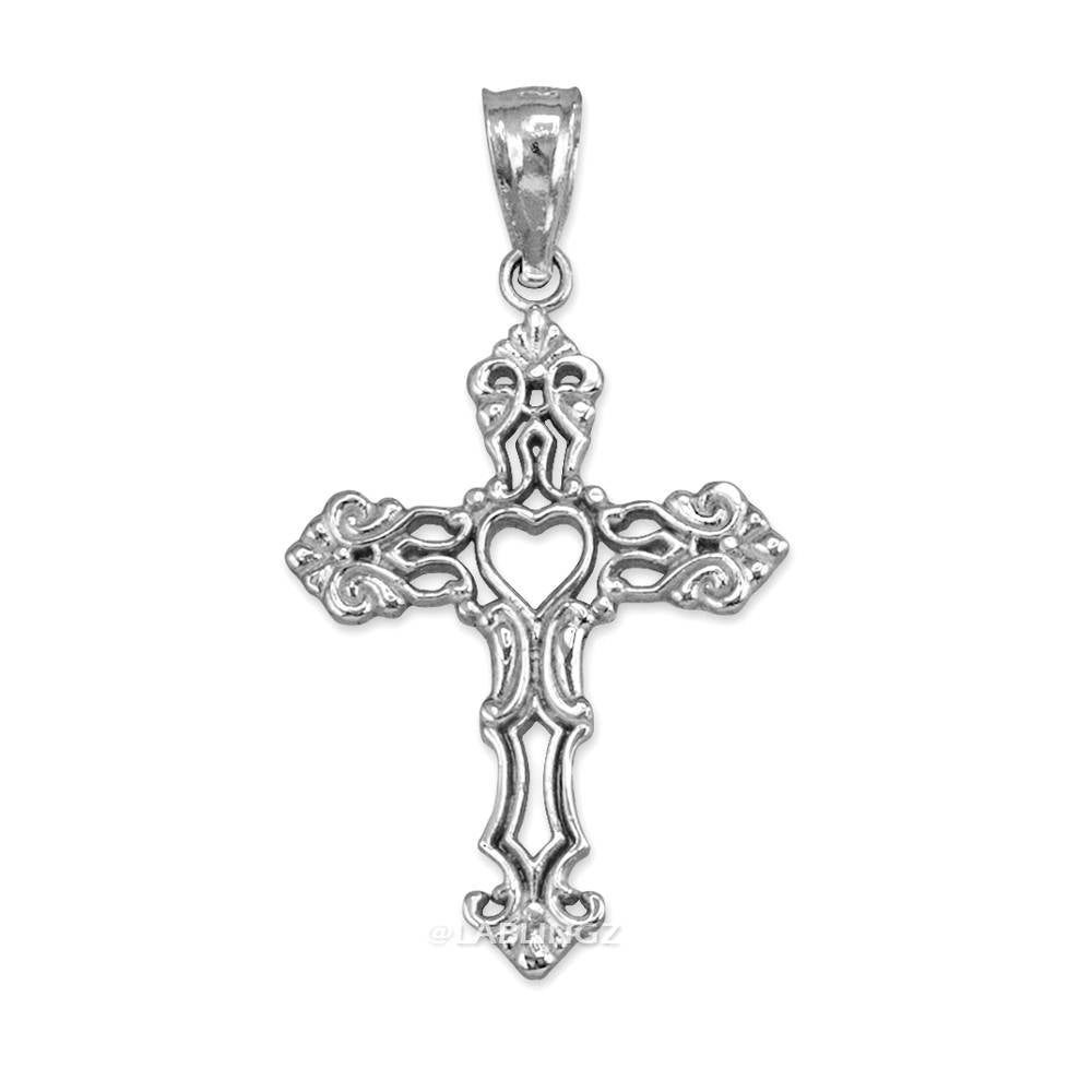 Sterling Silver Open Heart Cross Charm Pendant Necklace Karma Blingz