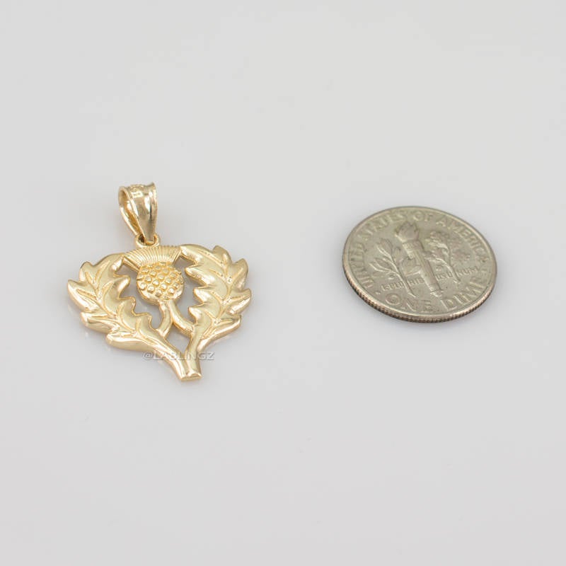 Gold Scottish Thistle Pendant Necklace (yellow, white, rose gold, 10k, 14k) Karma Blingz