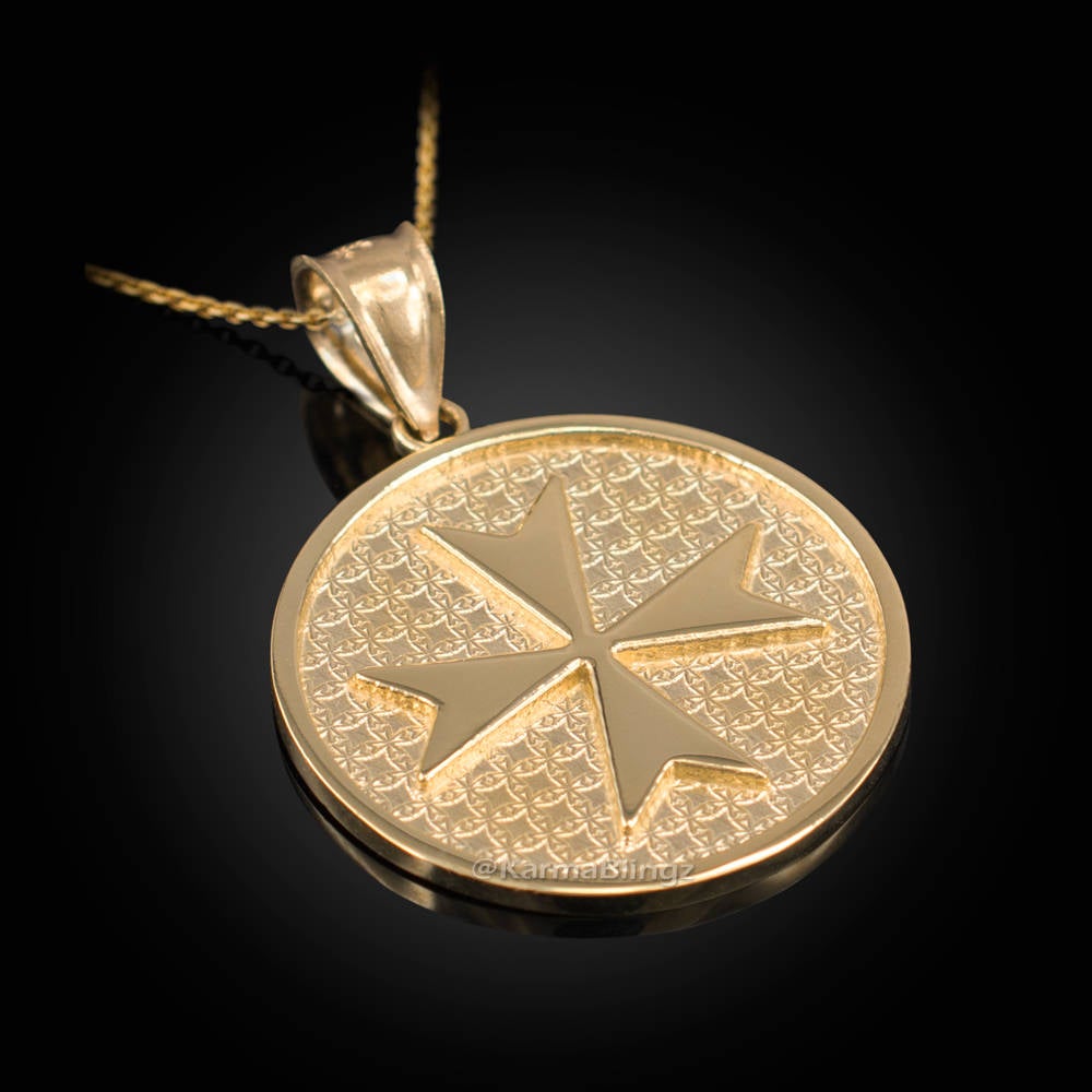 Solid Gold Knights Templar Maltese Cross Medal Pendant Necklace (yellow, white, rose gold) Karma Blingz