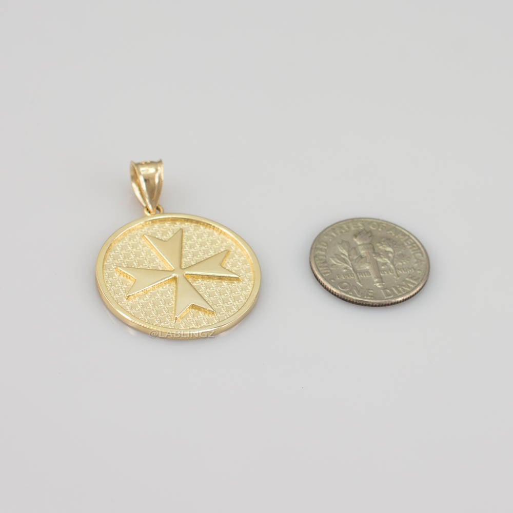 Solid Gold Knights Templar Maltese Cross Medal Pendant Necklace (yellow, white, rose gold) Karma Blingz