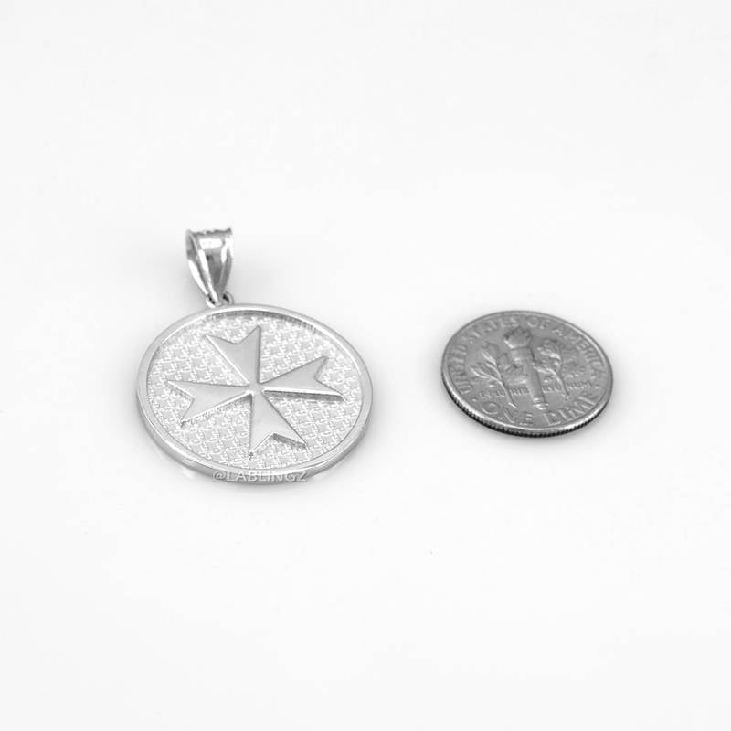 Solid Sterling Silver Maltese Cross Medal Pendant Necklace Karma Blingz