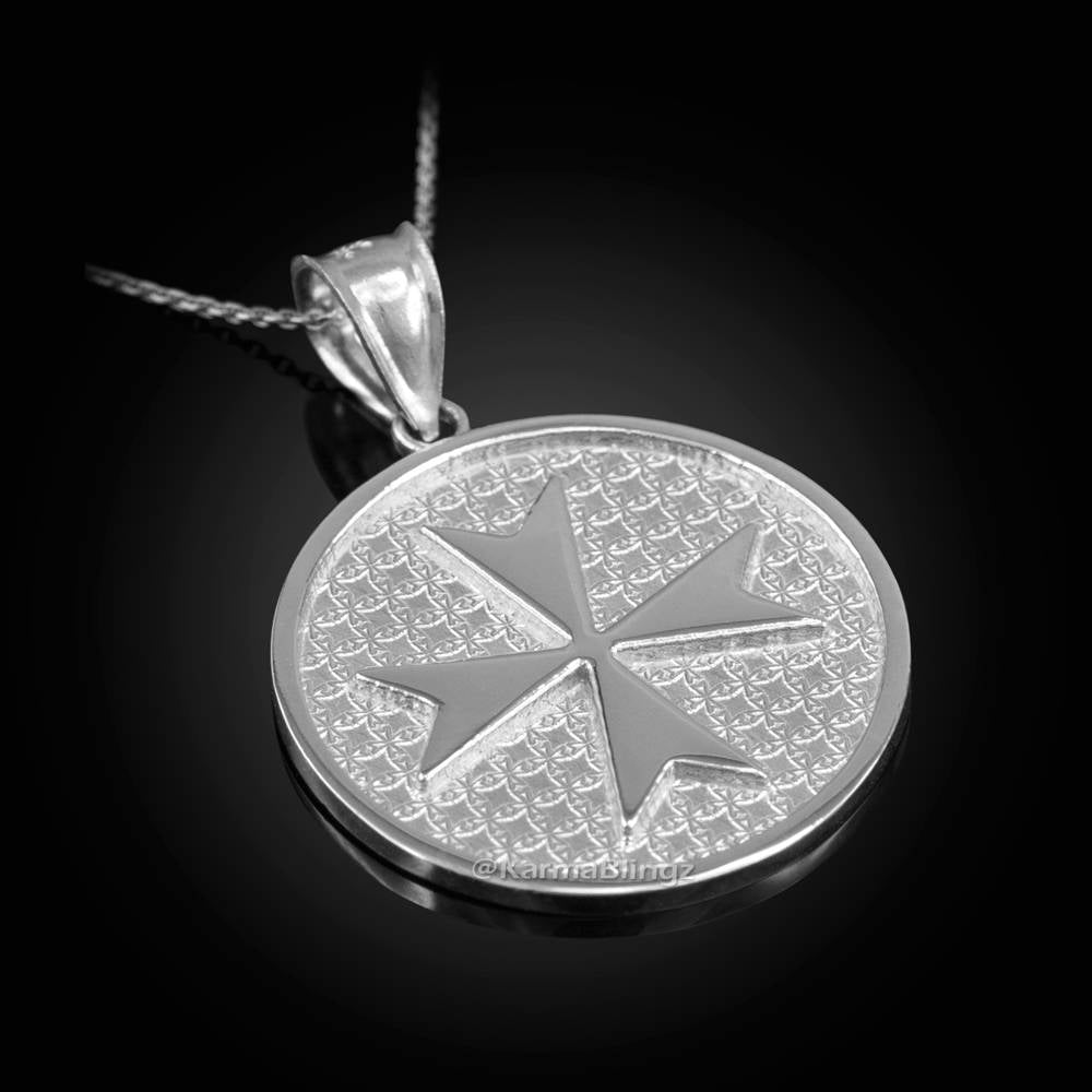 Solid Sterling Silver Maltese Cross Medal Pendant Necklace Karma Blingz