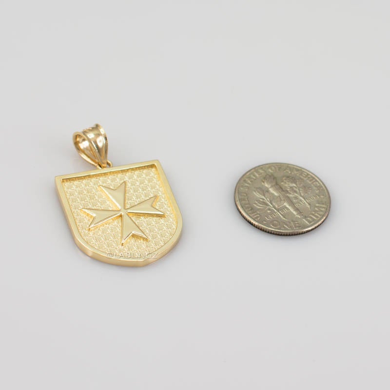 Solid Gold Knights Templar Maltese Cross Badge Pendant Necklace (yellow, white, rose gold) Karma Blingz