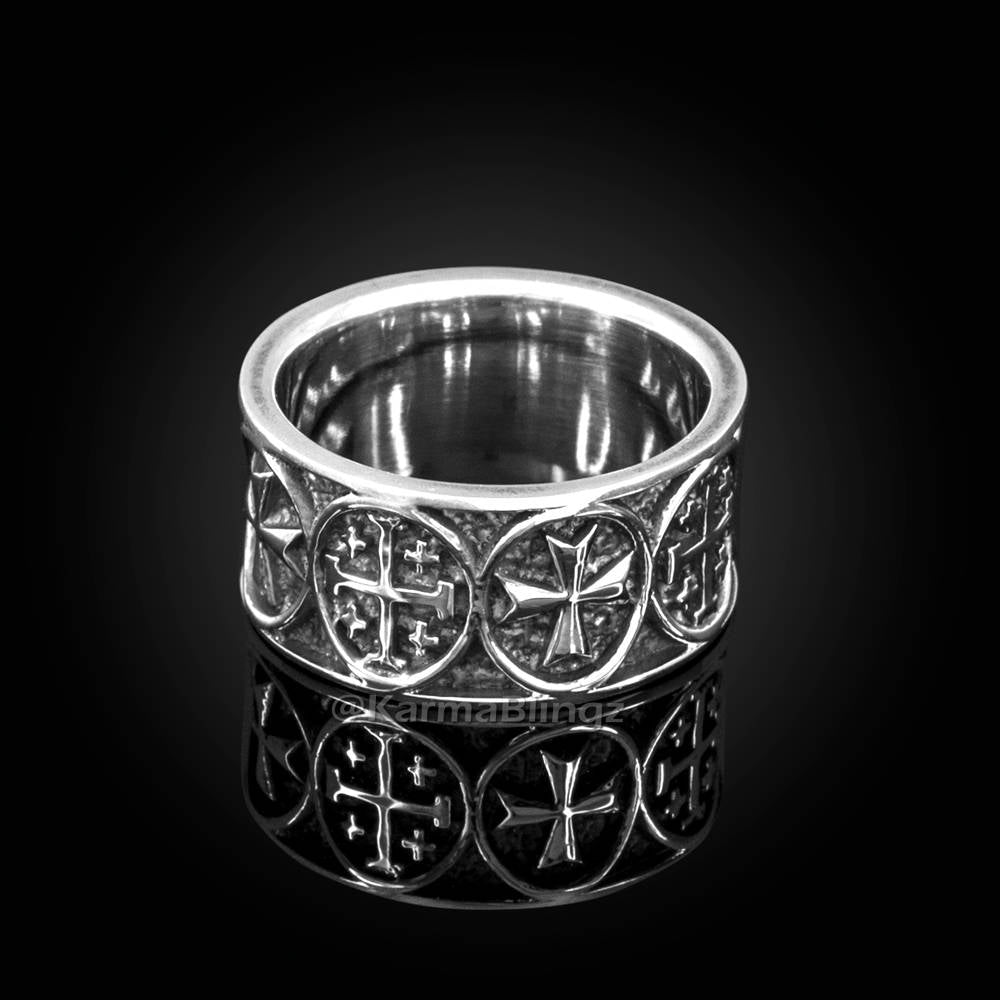 Solid Sterling Silver Jerusalem Maltese Cross Mens Ring Band Karma Blingz