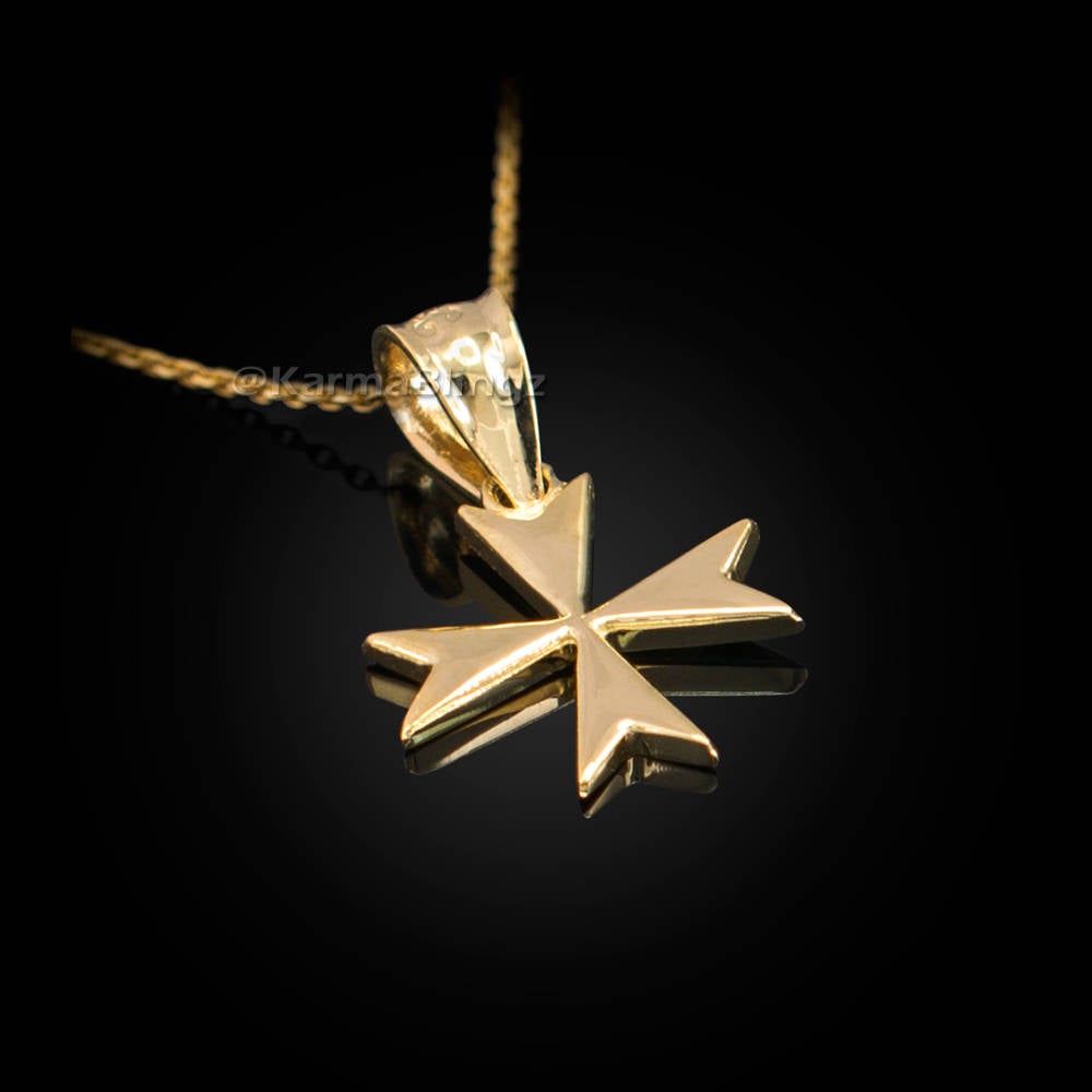 Gold Maltese Cross Womens Tiny Charm Necklace (yellow, white, rose gold) Karma Blingz
