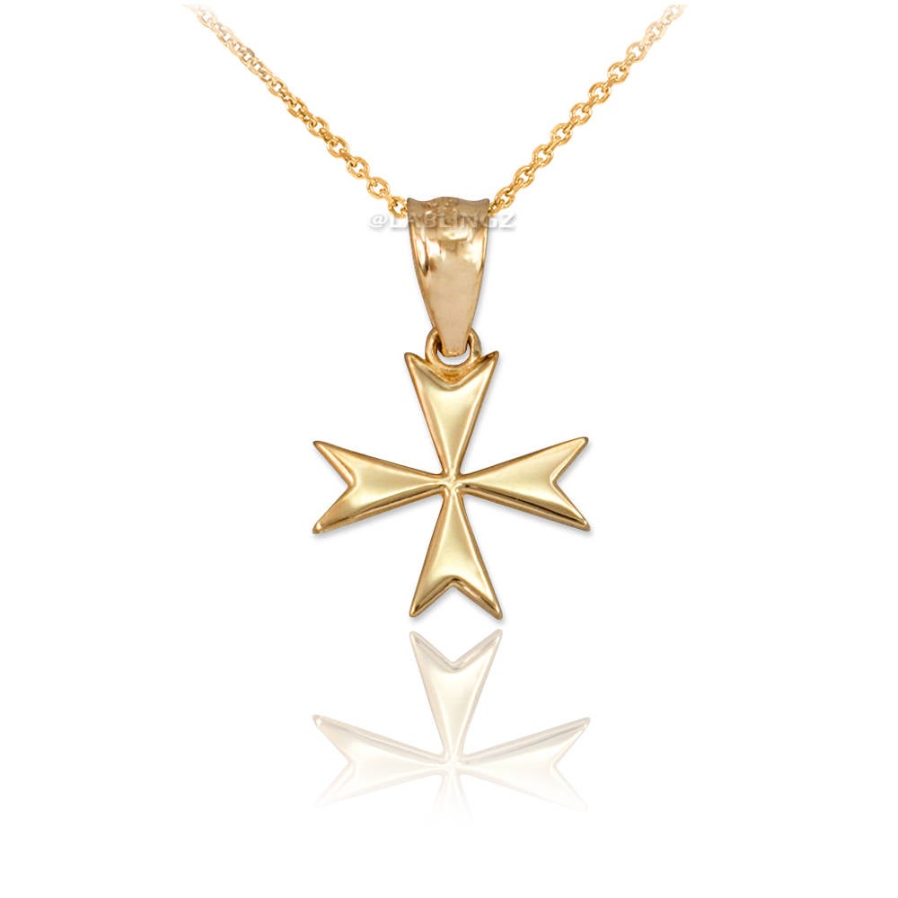 Gold Maltese Cross Womens Tiny Charm Necklace (yellow, white, rose gold) Karma Blingz