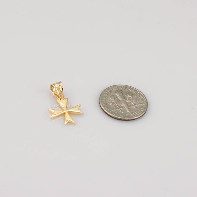 Gold Maltese Cross Womens Tiny Charm Necklace (yellow, white, rose gold) Karma Blingz