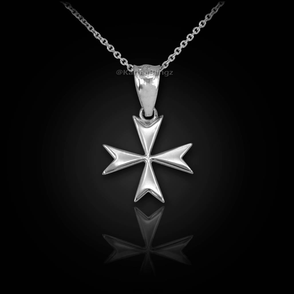 Gold Maltese Cross Womens Tiny Charm Necklace (yellow, white, rose gold) Karma Blingz