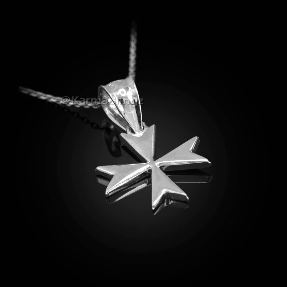 Sterling Silver Maltese Cross Womens Tiny Charm Necklace Karma Blingz