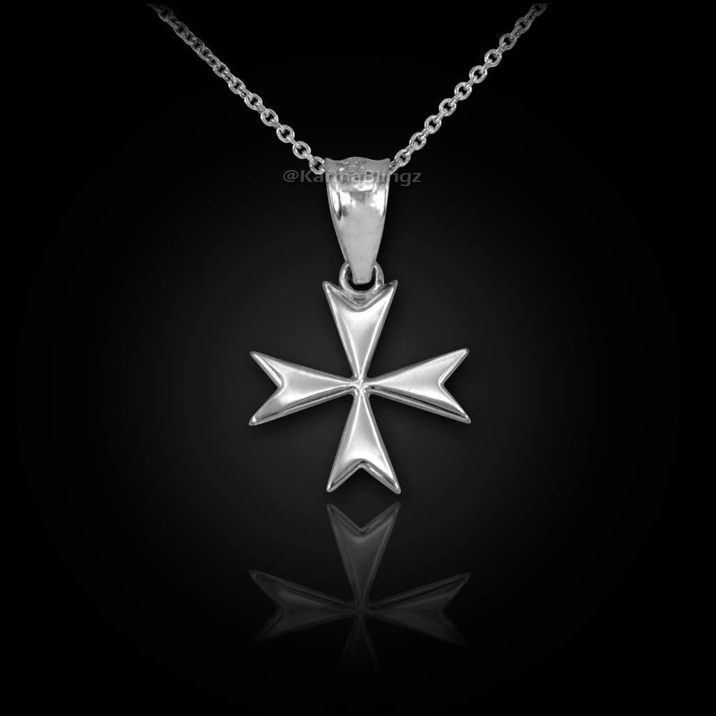 Sterling Silver Maltese Cross Womens Tiny Charm Necklace Karma Blingz