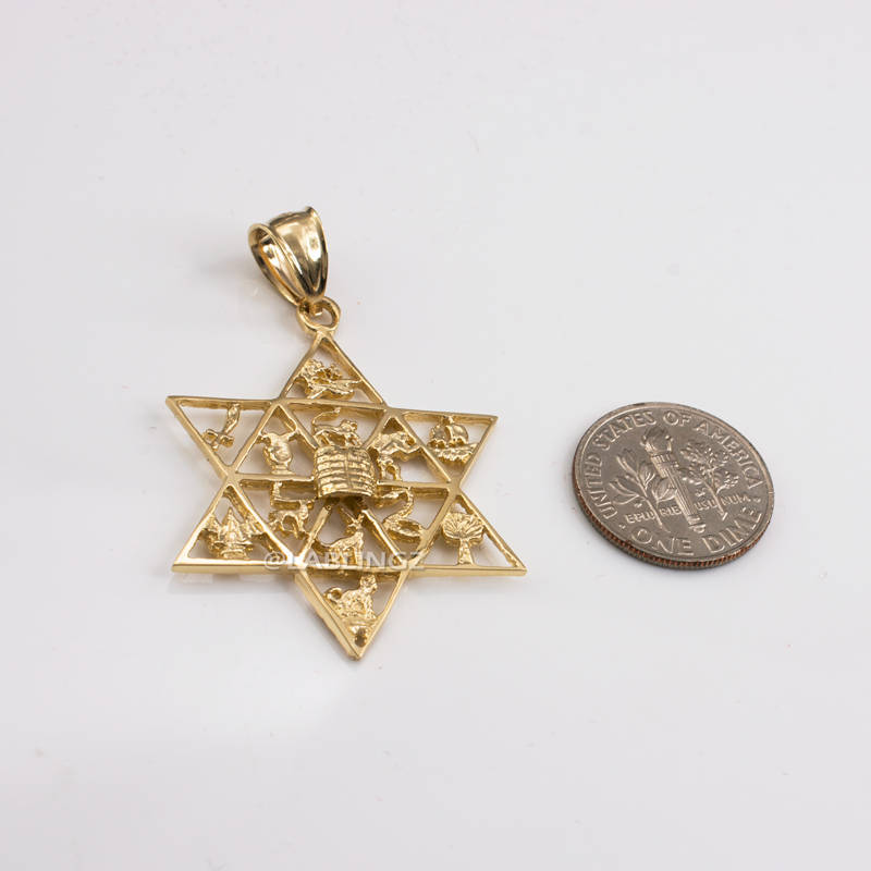 Gold Star of David Twelve 12 Tribes of Israel Jewish Pendant (yellow, white, rose gold, 10k, 14k) Karma Blingz