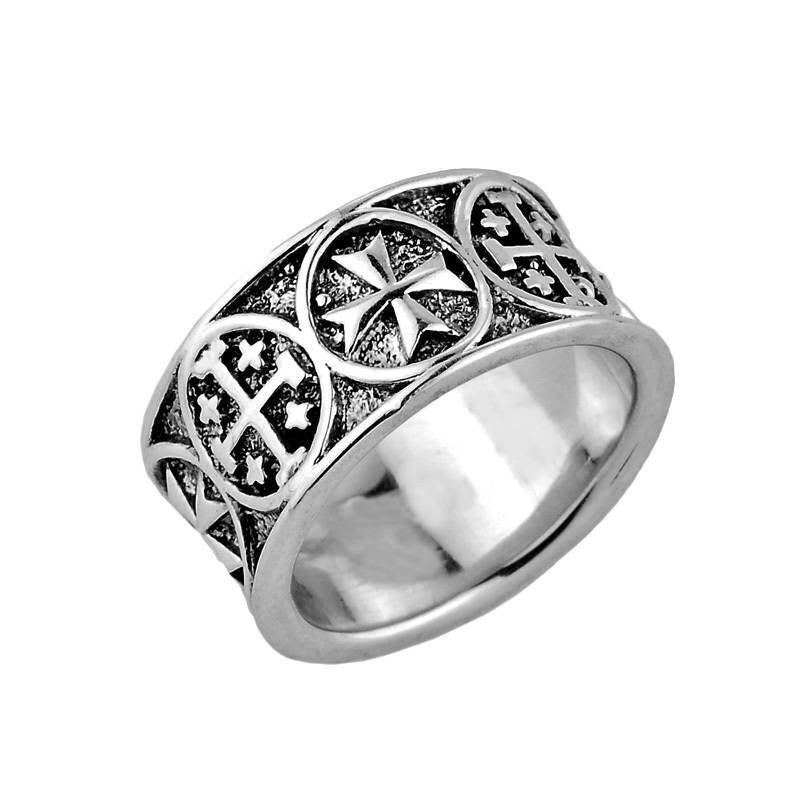 Solid Sterling Silver Jerusalem Maltese Cross Mens Ring Band Karma Blingz