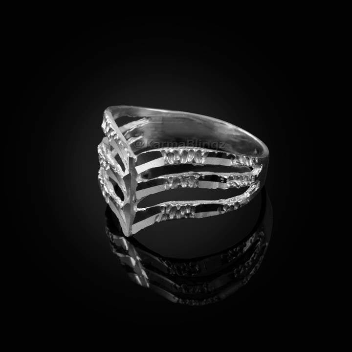 Sterling Silver Triple Chevron Ladies DC Nugget Ring Karma Blingz