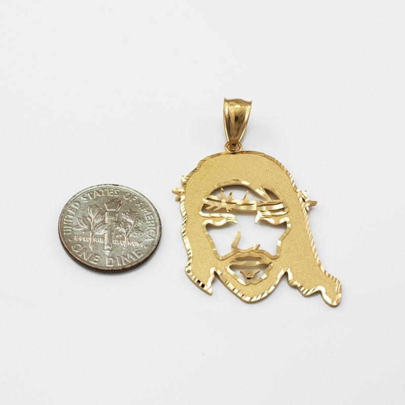 Gold Jesus Face DC Pendant (small, medium, large, 10k, 14k, yellow, white, rose gold) Karma Blingz