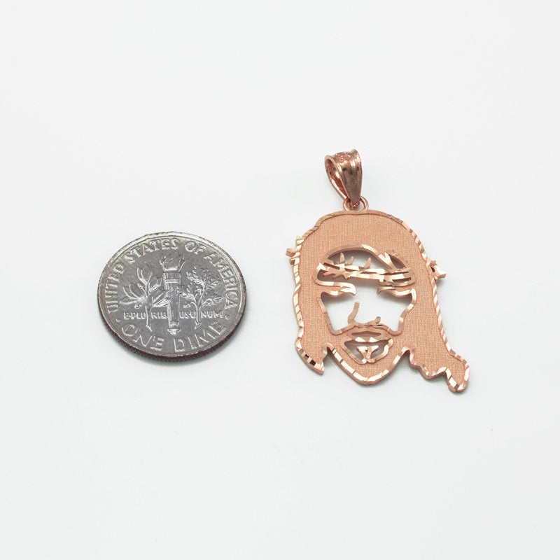 Rose Gold Jesus Face DC Charm Necklace (10k, 14k,) Karma Blingz