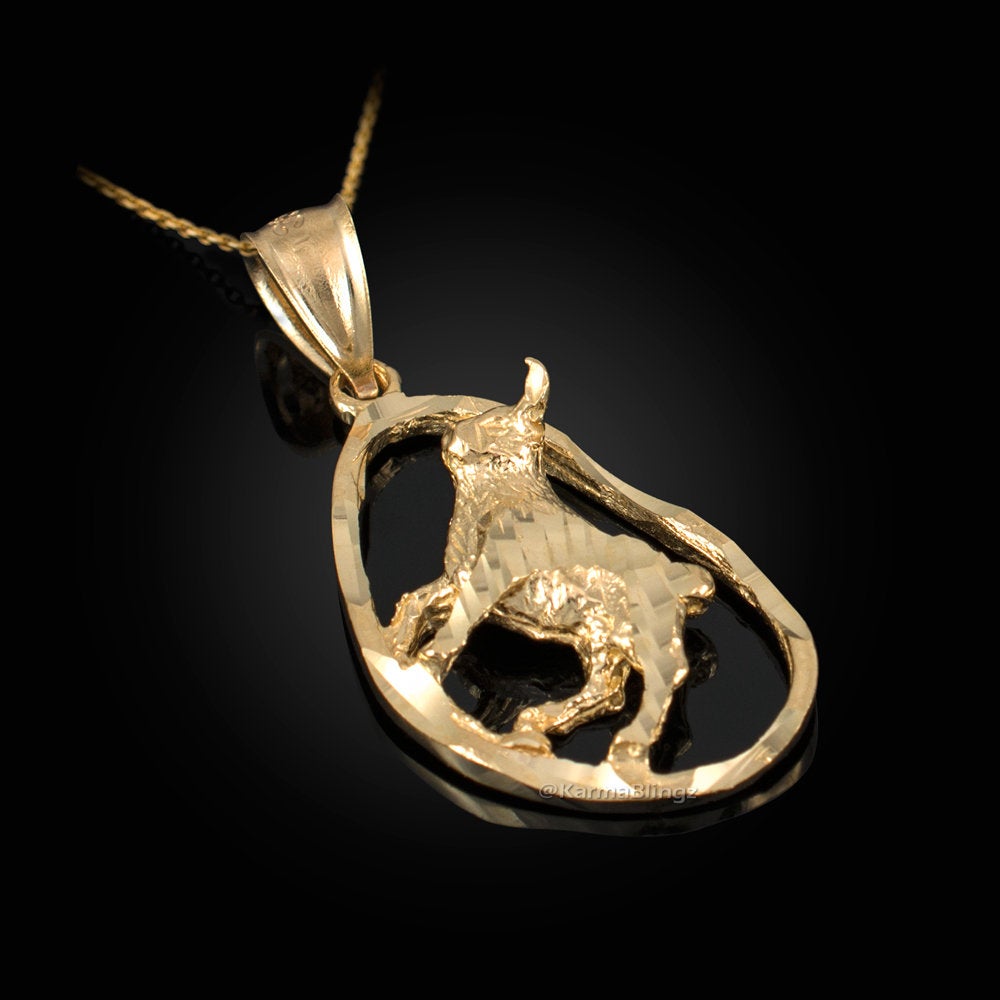Gold Taurus Zodiac Sign DC Pendant Necklace (yellow, white, rose gold, 10K, 14K) Karma Blingz