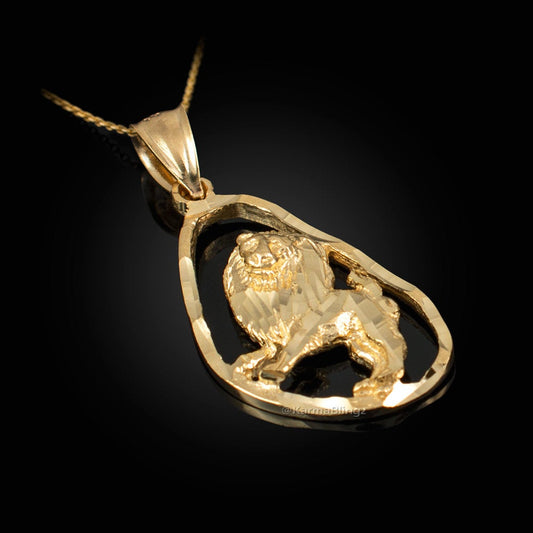 Gold Leo Zodiac Sign DC Pendant Necklace (yellow, white, rose gold, 10K, 14K) Karma Blingz