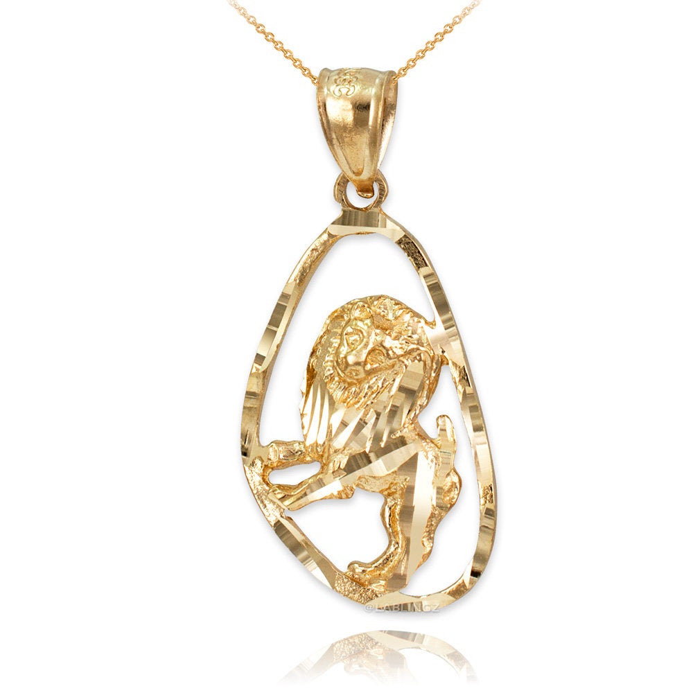 Gold Leo Zodiac Sign DC Pendant Necklace (yellow, white, rose gold, 10K, 14K) Karma Blingz