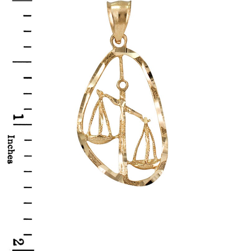 Gold Libra Zodiac Sign DC Pendant Necklace (yellow, white, rose gold, 10K, 14K) Karma Blingz