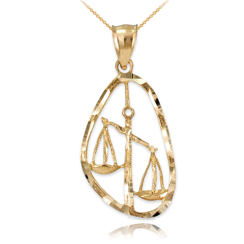 Gold Libra Zodiac Sign DC Pendant Necklace (yellow, white, rose gold, 10K, 14K) Karma Blingz