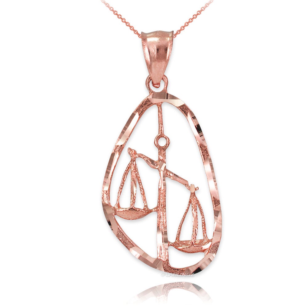 Gold Libra Zodiac Sign DC Pendant Necklace (yellow, white, rose gold, 10K, 14K) Karma Blingz