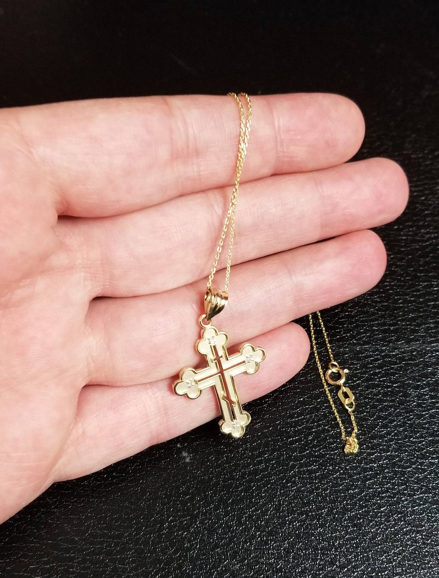 Gold Russian Eastern Orthodox Diamond Cross Pendant Necklace (yellow, white, rose gold) Karma Blingz