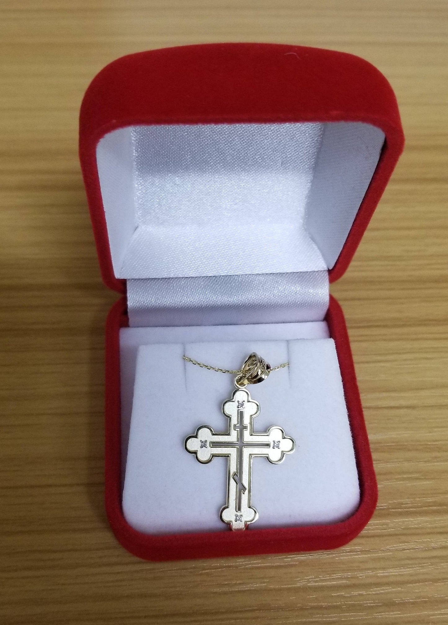 Gold Russian Eastern Orthodox Diamond Cross Pendant Necklace (yellow, white, rose gold) Karma Blingz