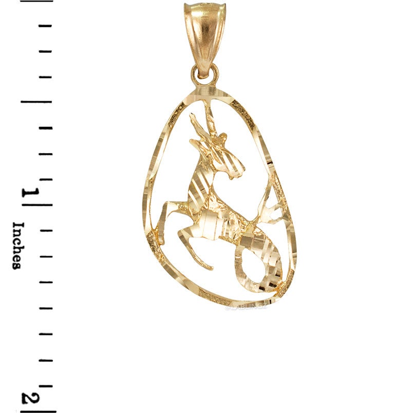 Gold Capricorn Zodiac Sign DC Pendant Necklace (yellow, white, rose gold, 10K, 14K) Karma Blingz
