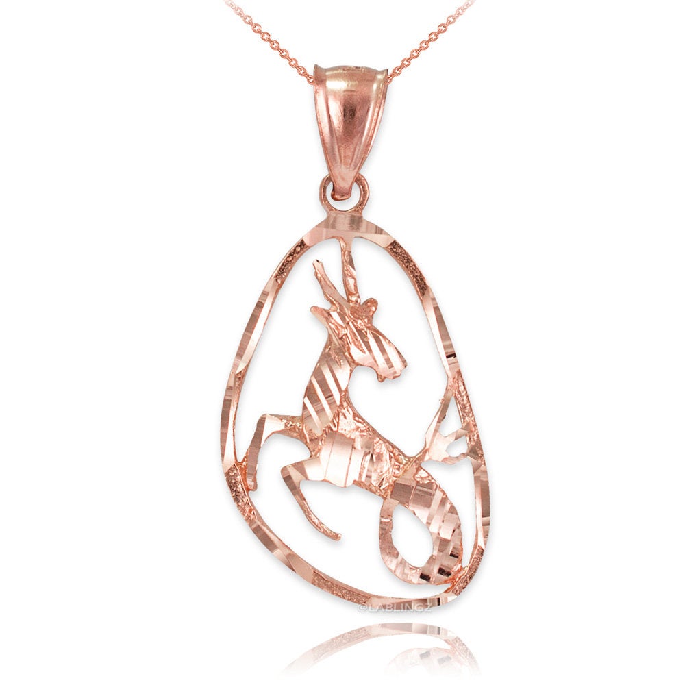 Gold Capricorn Zodiac Sign DC Pendant Necklace (yellow, white, rose gold, 10K, 14K) Karma Blingz