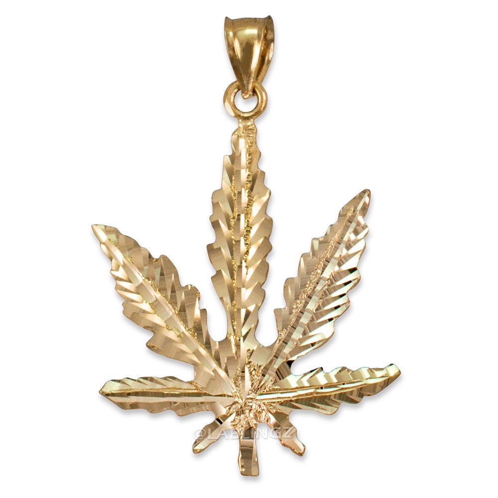 Gold Marijuana Weed DC Pendant (yellow, white, rose gold, 10k, 14k) Karma Blingz