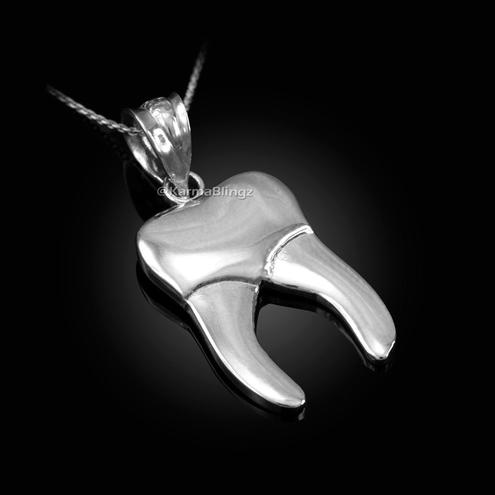 Polished Sterling Silver Molar Tooth Dental Charm Necklace Karma Blingz