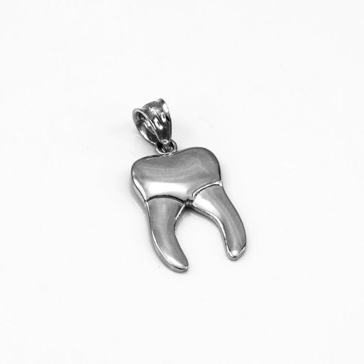 Polished Sterling Silver Molar Tooth Dental Charm Necklace Karma Blingz