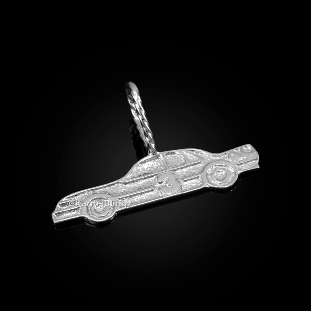 Sterling Silver Textured Race Car #3 Charm Pendant Karma Blingz