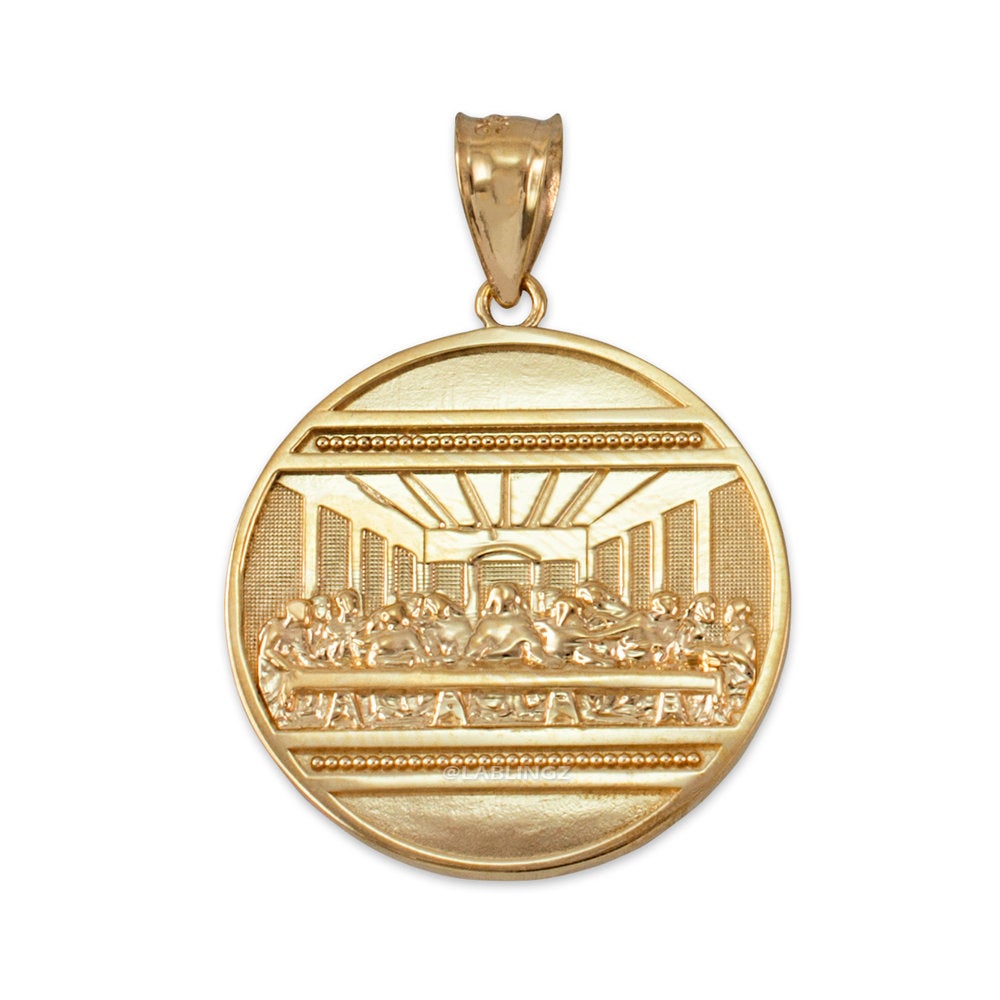 Gold Last Supper Medallion Pendant Necklace (10K, 14K, yellow, white, rose gold) Karma Blingz