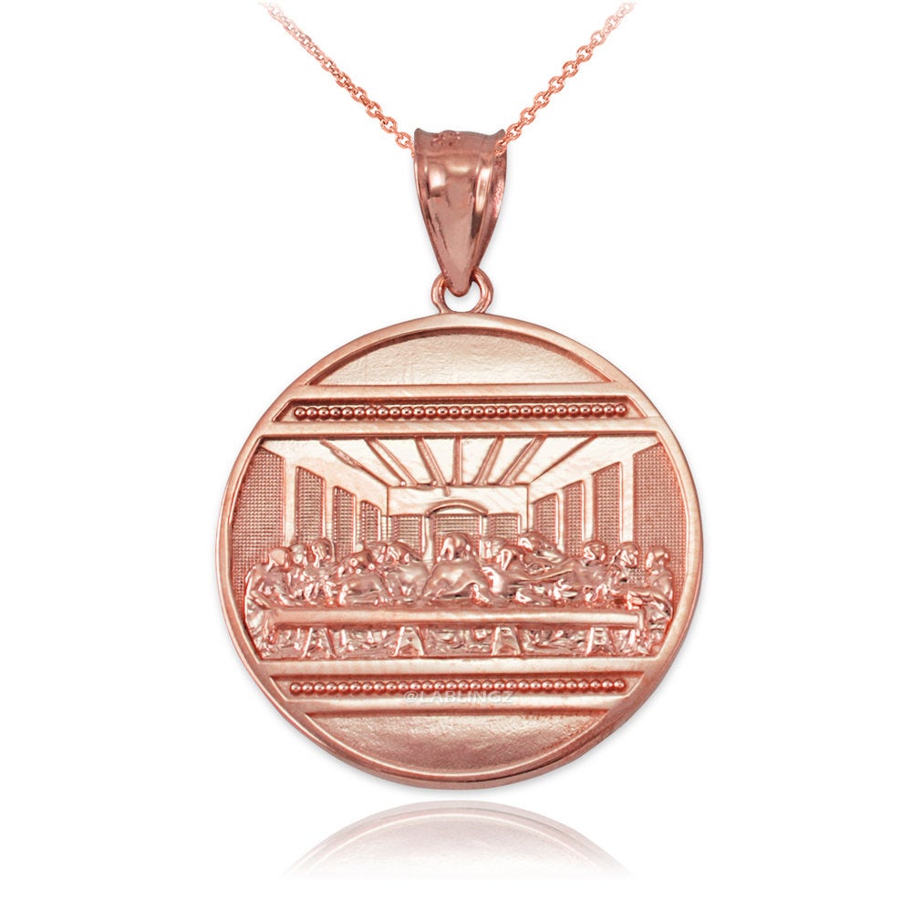 Gold Last Supper Medallion Pendant Necklace (10K, 14K, yellow, white, rose gold) Karma Blingz