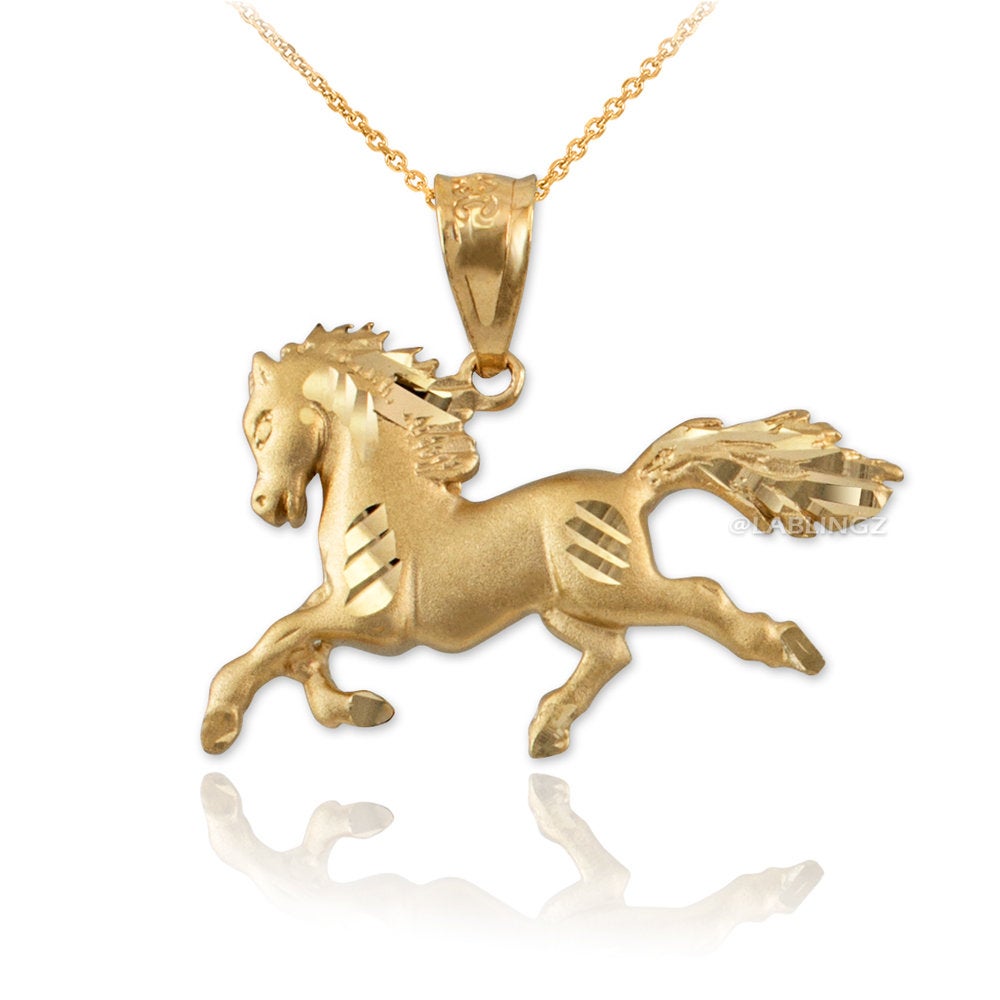 Gold Horse Satin DC Charm Necklace (10K, 14K, yellow, white, rose gold) Karma Blingz