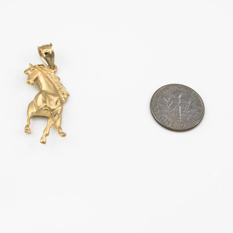 Gold Stallion Horse Satin DC Pendant Necklace (10K, 14K, yellow, white, rose gold) Karma Blingz