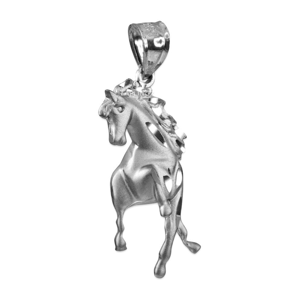 Sterling Silver Stallion Horse Satin DC Pendant Necklace Karma Blingz