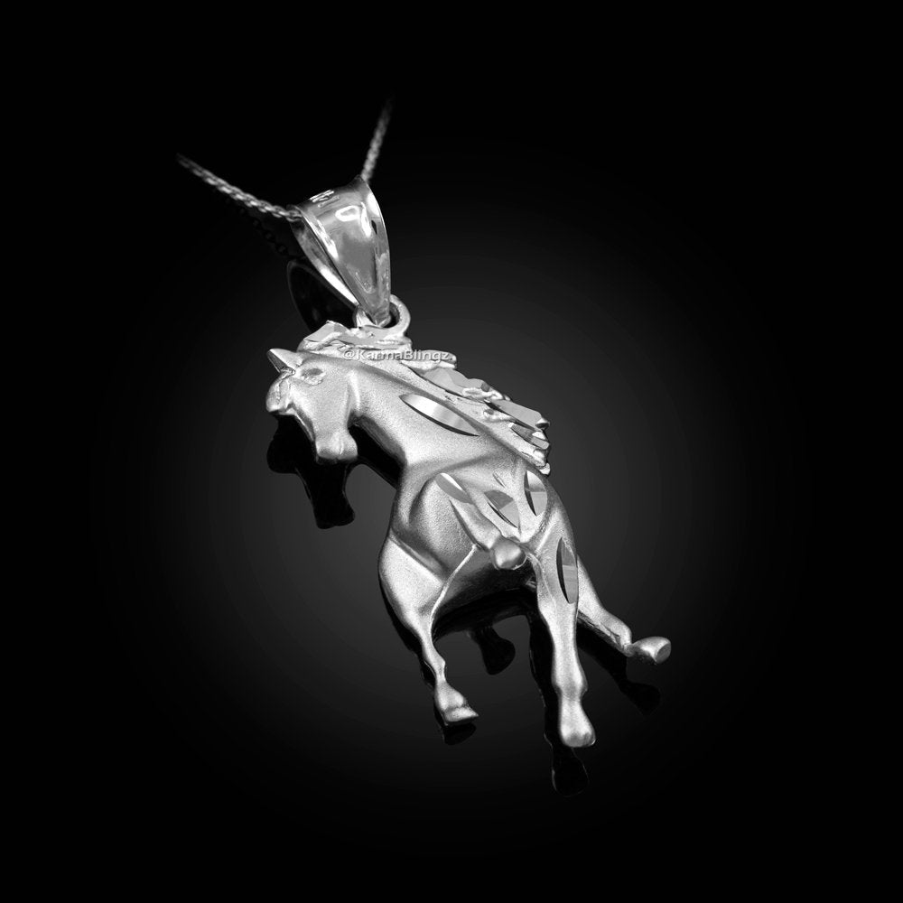 Sterling Silver Stallion Horse Satin DC Pendant Necklace Karma Blingz