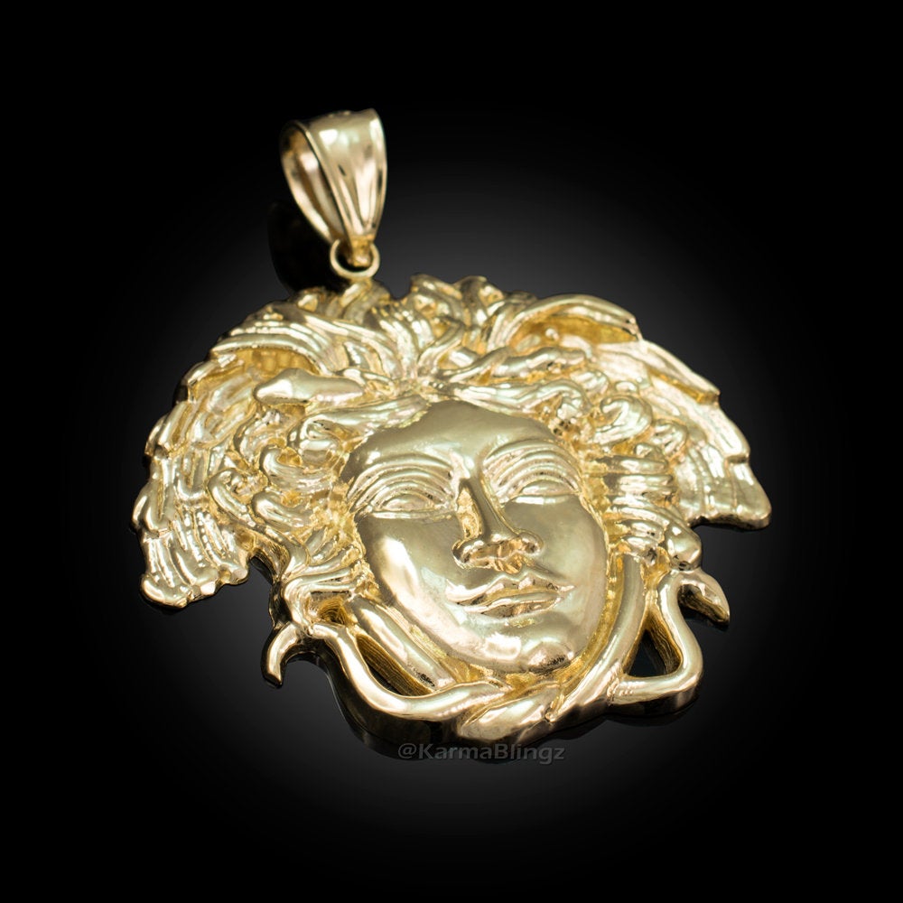 Gold Medusa Pendant (small, medium, large, 10k, 14k, yellow, white, rose gold) Karma Blingz