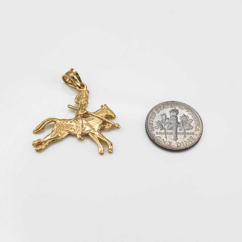 Solid Gold Indian Chief Horse Rider Pendant Necklace (10K, 14K, yellow, white, rose gold) Karma Blingz