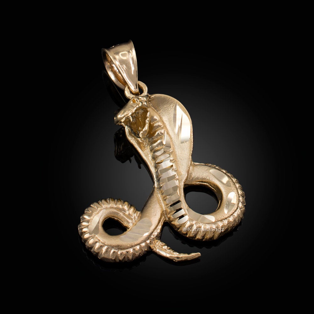 Gold Cobra Snake Satin DC Pendant (10K, 14K, yellow, white, rose gold) Karma Blingz