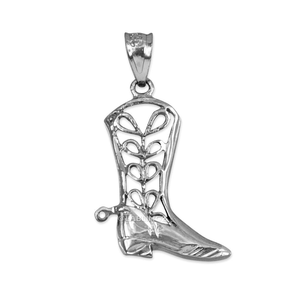 Sterling Silver FIligree Cowboy Boot Pendant Necklace Karma Blingz