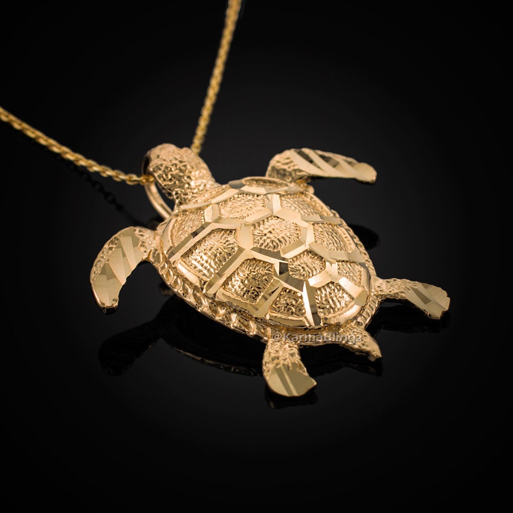 Gold Sea Turtle Pendant Necklace (10K, 14K, yellow, white, rose gold) Karma Blingz