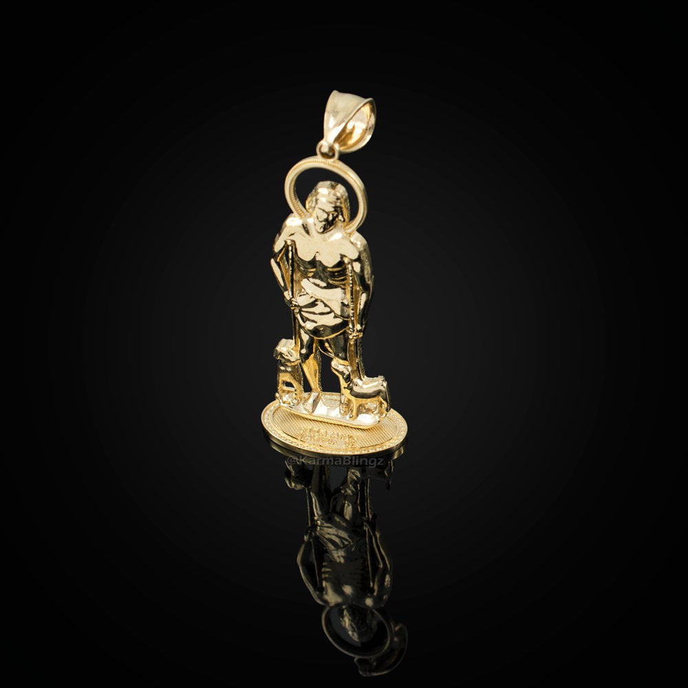 Gold St. Lazarus Statuette Pendant (yellow, white, rose gold, 10k, 14k) Karma Blingz